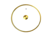 A round, gold-colored metallic frame with a Gold Accent Glass Cover and a small, circular gold center labeled Sentek. Above the center is a small silver screw—all elements reminiscent of Spring USA Buffet Chafer Dish design.