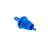 A blue TableCraft Products Free Flow Pourer with a ribbed, tapered base for sealing and a spout at the top, shown against a plain white background. The design features concentric ridges for a secure fit in bottle necks—ideal for Cash & Carry needs.