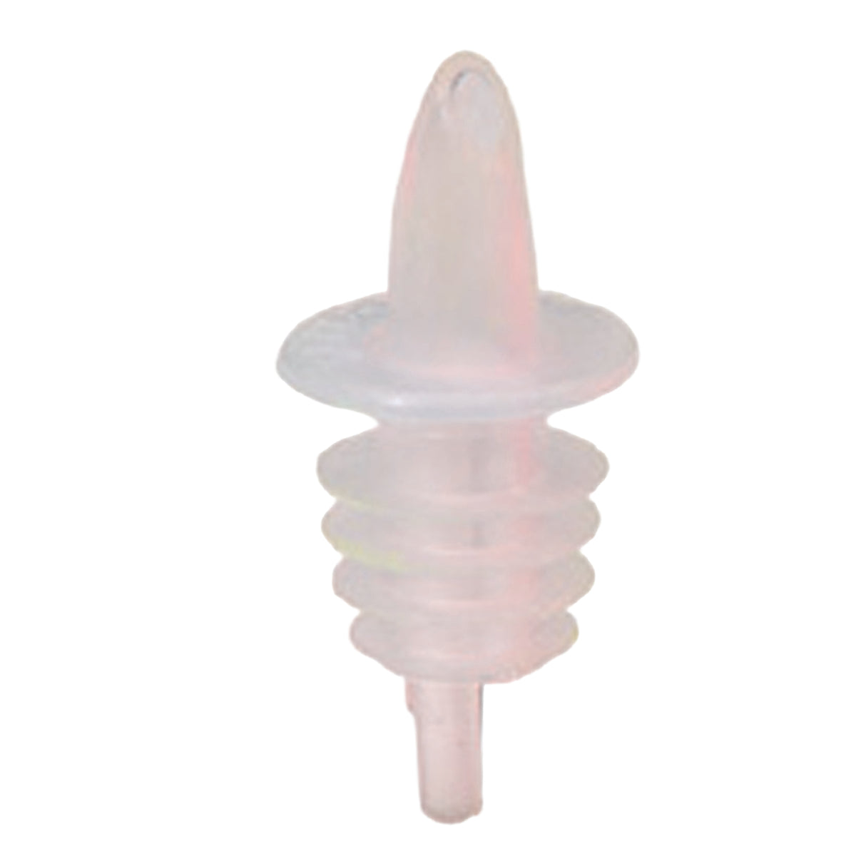 A translucent, BPA free silicone wine bottle stopper with a tapered top and three horizontal ridges for sealing. Displayed on a plain white background, it features a spiral design and slightly frosted texture reminiscent of a Free Flow Pourer.
