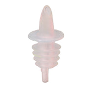 A translucent, BPA free silicone wine bottle stopper with a tapered top and three horizontal ridges for sealing. Displayed on a plain white background, it features a spiral design and slightly frosted texture reminiscent of a Free Flow Pourer.