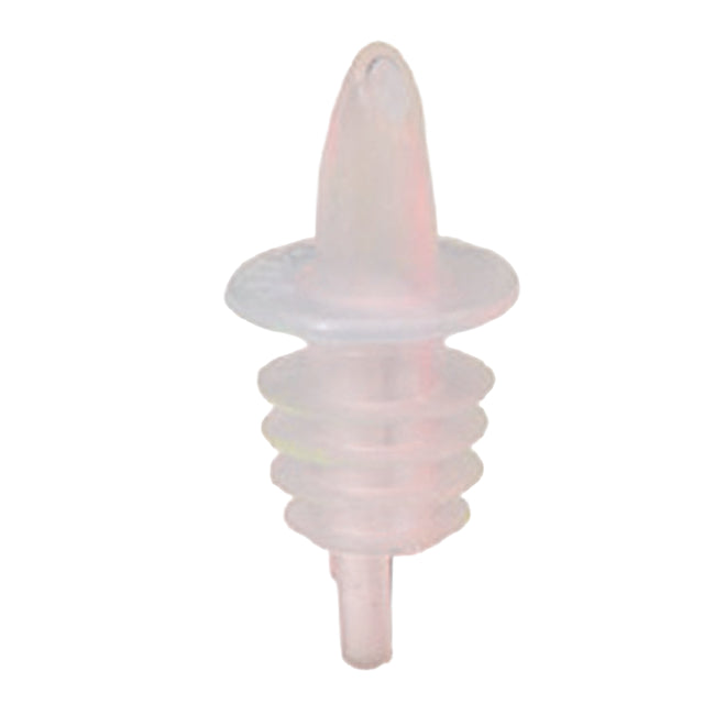 A translucent, BPA free silicone wine bottle stopper with a tapered top and three horizontal ridges for sealing. Displayed on a plain white background, it features a spiral design and slightly frosted texture reminiscent of a Free Flow Pourer.