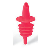 A red, ribbed TableCraft Products Free Flow Pourer made of silicone with a tapered top and small opening for controlled liquid dispensing, designed to fit into the neck of a bottle. The background is plain white.
