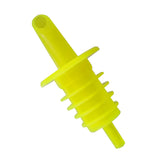 A bright yellow TableCraft Free Flow Pourer with a ribbed, tapered body and wide circular flange near the top, designed for inserting into a bottle to control liquid flow. The narrow tip allows precise pouring. The background is plain white.