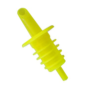 A bright yellow TableCraft Free Flow Pourer with a ribbed, tapered body and wide circular flange near the top, designed for inserting into a bottle to control liquid flow. The narrow tip allows precise pouring. The background is plain white.