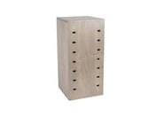 A rectangular wooden knife block with a light, natural finish, similar to an Aspen Crate Riser by Cal-Mil. The front features two vertical rows of horizontal slots for knives. The smooth surface highlights the visible wood grain.