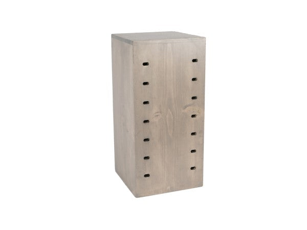 A rectangular wooden knife block with a light, natural finish, similar to an Aspen Crate Riser by Cal-Mil. The front features two vertical rows of horizontal slots for knives. The smooth surface highlights the visible wood grain.
