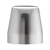 A shiny, metallic, cone-shaped bar shaker with a flat top and wider base is displayed on a white background. The smooth, polished stainless steel surface reflects blurred highlights. This 28 oz shaker appears sleek and professional.