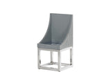 A modern chair with a gray, semi-gloss Ashwood seat and backrest, curving smoothly at the sides, supported by a shiny, open-frame metal base with a square design. The background is plain white.