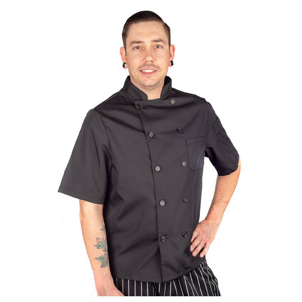 KNG 3905BLKS Kng Sm Mens Chef Coat Lw Mesh Short Slv Black