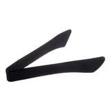 A pair of black plastic tongs with wide, flat gripping ends and a slightly curved, flexible design, set against a plain white background. These heat safe tongs are simple and unadorned, making them ideal for serving food.