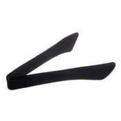 A pair of black plastic tongs with wide, flat gripping ends and a slightly curved, flexible design, set against a plain white background. These heat safe tongs are simple and unadorned, making them ideal for serving food.