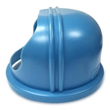 A blue bubble style dome-shaped cotton candy machine cover made of food grade polyethylene, featuring two grooves across the top, a large oval opening on one side, and a smooth, glossy surface atop a wide circular base.