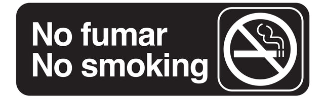 This bilingual sign features “No fumar No smoking” beside a no smoking symbol. The No Smoking Sign clearly indicates that smoking is not allowed in both English and Spanish.