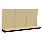 An ivory metal retail gondola shelving unit with three pegboard panels and a flat base, set against a plain white background. This Kent Unlimited wall storage solution is empty, with no products or additional shelves attached.