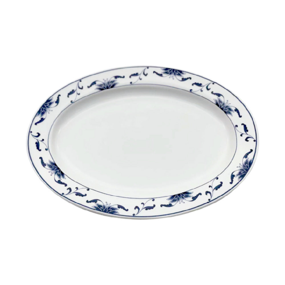 Cameo China 255-143 Blue Lotus Platter 14" X 10" X 1-1/8"H (35.5 Cm X 25.5 Cm X 2.9 Cm)