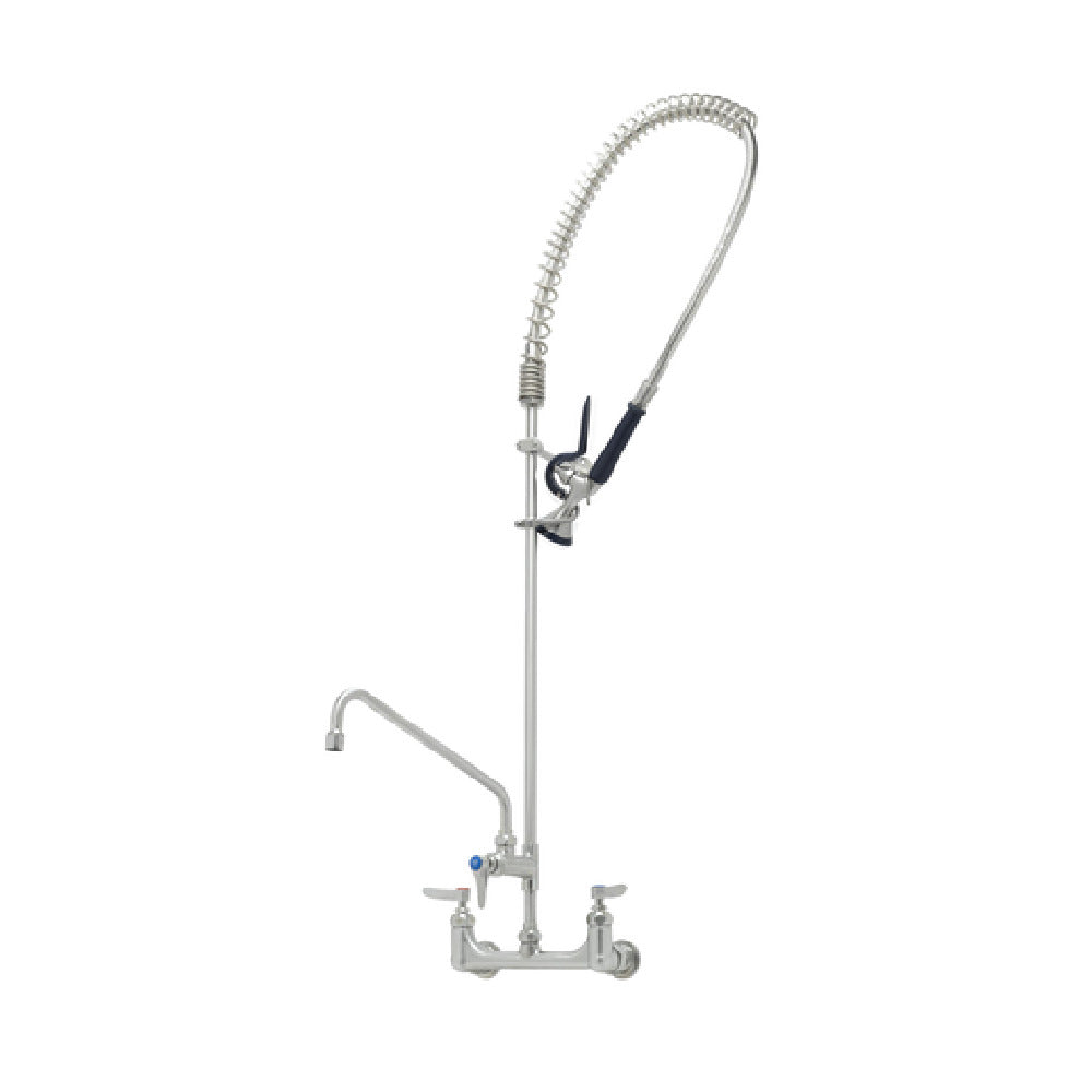 T&S Brass S-0133-A12-BY EverSteel Pre-Rinse Unit: 8” Wall Mount Mixing Faucet With Stainless Steel Body