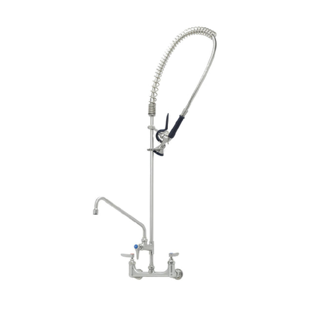 T&S Brass S-0133-A12-BY EverSteel Pre-Rinse Unit: 8” Wall Mount Mixing Faucet With Stainless Steel Body