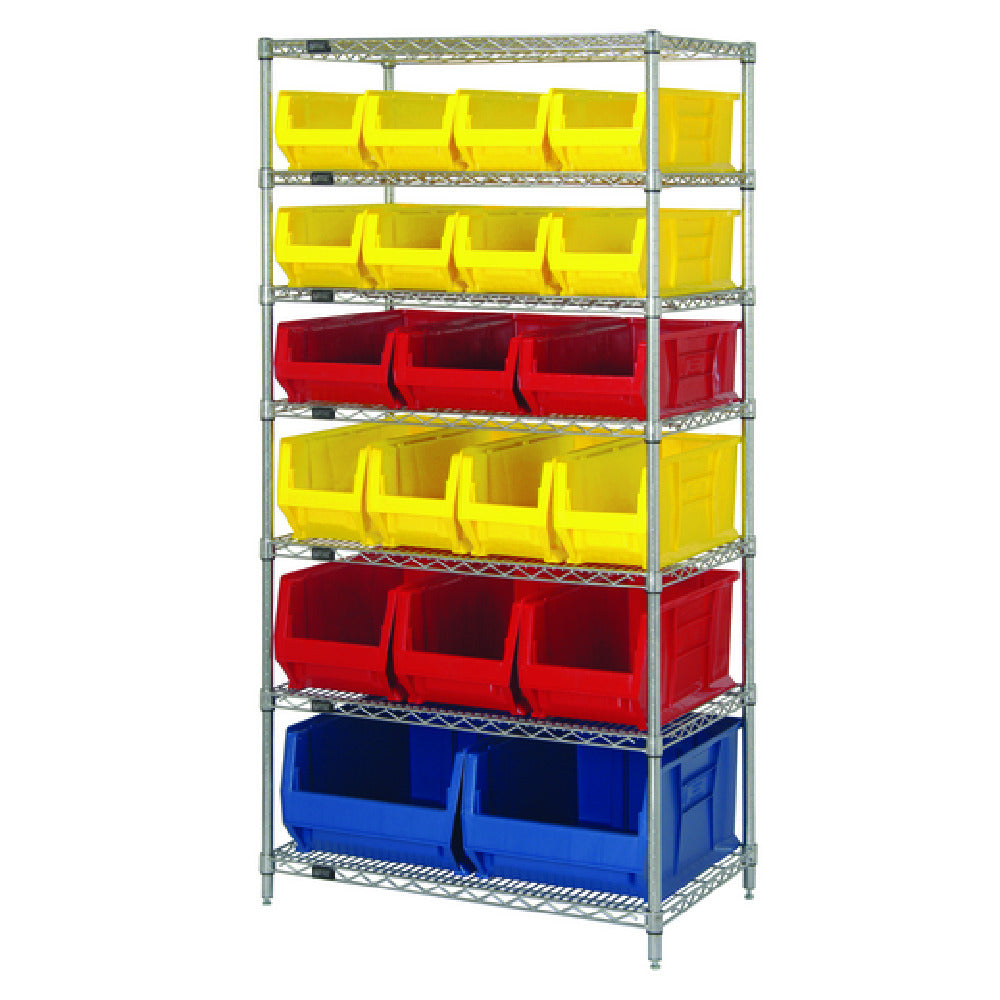 Quantum WR7-20-MIX_RED - Bin Wire Shelving System, 36"W X 24"D X 74"H, 800 Lb. Capacity Per Shelf