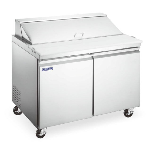 Omcan 59046 (PT-CN-1194E-HC) Aurora Refrigerated Prep Table Two-section Rear Mount Self-contained Refrigeration