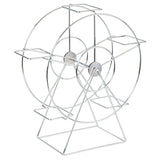 A metal Ferris Wheel Basket Holder with a wireframe structure features two large circular sides connected by spokes, four rectangular platforms spaced evenly around the wheel, and a triangular base for support.