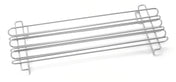 A chrome plated metal rack with four parallel bars and two end supports, designed as a Taco/French Fry Rail for holding items or providing ventilation. Shown on a white background, its rectangular form features a simple, minimalist design.