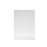 A clear acrylic menu holder with a vertical, angled backrest and flat base, designed to hold signs or cards. The plain white background highlights the transparency and simple, modern design—ideal as a two-sided menu display.