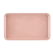 A rectangular Camtray with rounded corners is shown from above. Made of high-impact fiberglass, the solid light pink tray features a slightly raised rim and sits on a white background. Its smooth surface is unadorned and dishwasher safe.