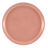 A round, light brown or tan NSF fiberglass tray with a slightly raised rim, pictured from above on a plain white background. This Serving Camtray has a smooth surface and appears to be empty and clean.