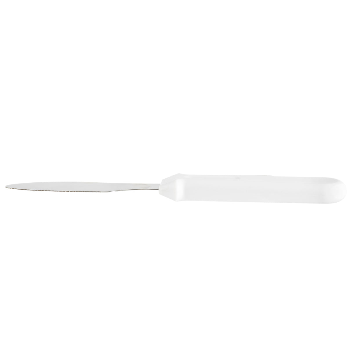 A small TableCraft paring knife with a short, serrated stainless steel blade and a solid white plastic handle, shown on a plain white background with the blade facing left.