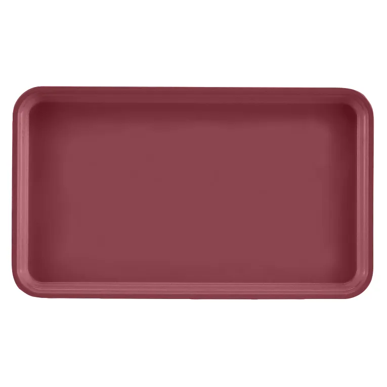 A rectangular Camtray with rounded corners, shown from above. The tray is solid maroon in color, made from high-impact fiberglass, and has raised edges. The plain white background makes its shape and color stand out clearly.