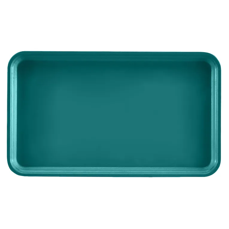 A rectangular, teal-colored Camtray made from high-impact fiberglass with rounded corners and slightly raised edges, photographed from above against a plain white background. The empty tray has a smooth, glossy finish and is dishwasher safe.