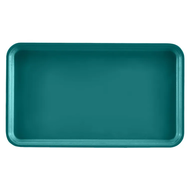 A rectangular, teal-colored Camtray made from high-impact fiberglass with rounded corners and slightly raised edges, photographed from above against a plain white background. The empty tray has a smooth, glossy finish and is dishwasher safe.