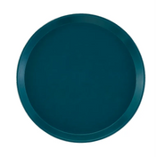 A round, teal-colored Serving Camtray NSF fiberglass tray with a slightly raised rim, shown from above against a plain white background. The tray features a smooth, matte finish and no visible patterns or decorations.