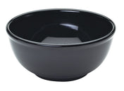 A glossy, empty black Classic Bowl with a smooth finish and rounded edges sits on a white background. Made from BPA Free melamine, the bowl features a simple, modern design and casts a faint shadow beneath it.