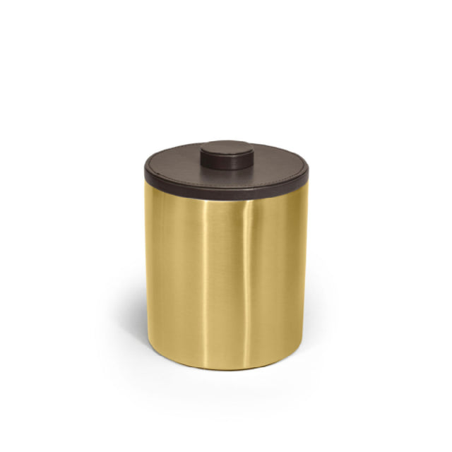 FOH RIB066GOS21 2qt Round Stainless Ice Bucket Matte Brass With London Brown Lid