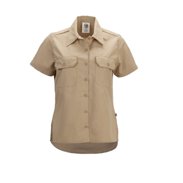 Mercer Culinary M60350KHXXS Metro Edge® Brewer/Work Shirt Women's (7) Traditional Buttons