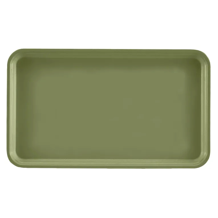 A rectangular olive green high-impact fiberglass Camtray with raised edges. The tray features a smooth surface and rounded corners, shown from a top-down perspective on a plain white background. NSF certified for quality and durability.