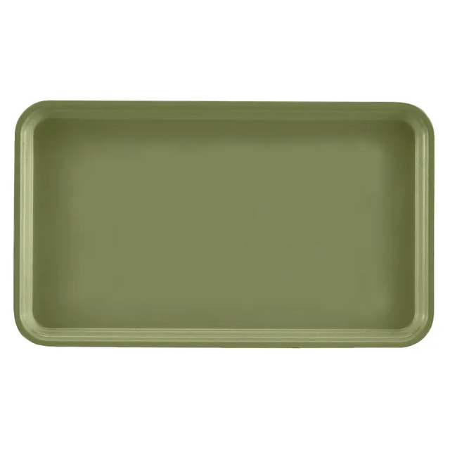 A rectangular olive green high-impact fiberglass Camtray with raised edges. The tray features a smooth surface and rounded corners, shown from a top-down perspective on a plain white background. NSF certified for quality and durability.