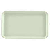 A rectangular, light green Camtray crafted from high-impact fiberglass is shown on a white background. This dishwasher safe tray has rounded corners and slightly raised edges, viewed from above to display its smooth, plain surface.