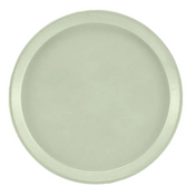 A plain, round, light gray or off-white plate with a smooth surface and slightly raised rim, displayed on a white background. This minimalist design is dishwasher safe and free of patterns or decorations.