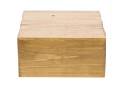 A plain, rectangular wooden box crafted from rustic pine, featuring smooth, light brown surfaces and visible wood grain. The box is closed, shown from a front angle against a white background, with no visible handles or decorations.