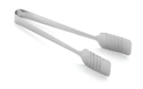A pair of stainless steel serving tongs with flat, slightly ribbed gripping ends. Shown slightly open on a white background, their simple and functional design is perfect for any kitchen—and they're dishwasher safe for easy cleaning.