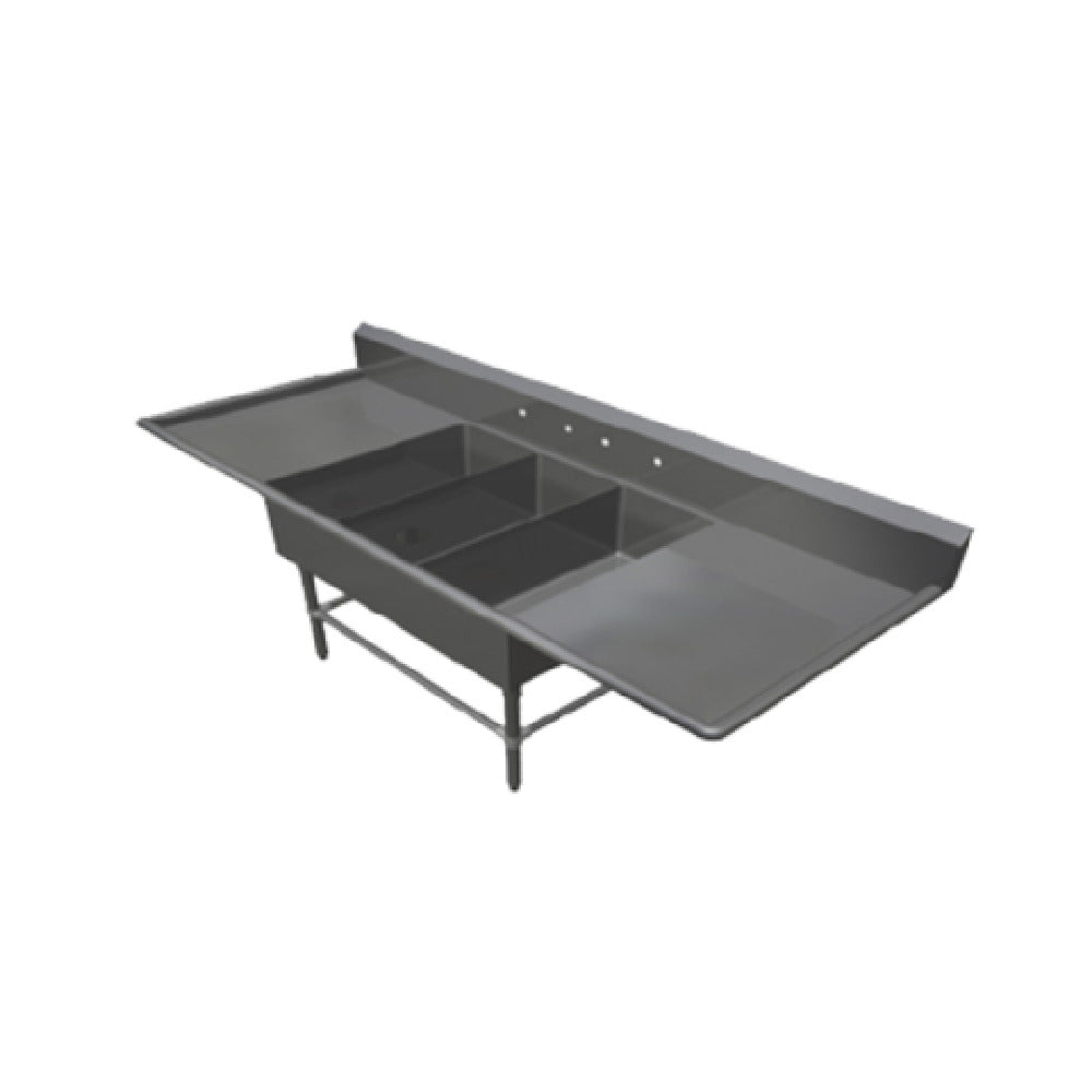 John Boos 43PB14314-2D30 Pro-Bowl Platter Sink 3-compartment 105-1/4"W X 36-1/2"D X 43"H Overall Size