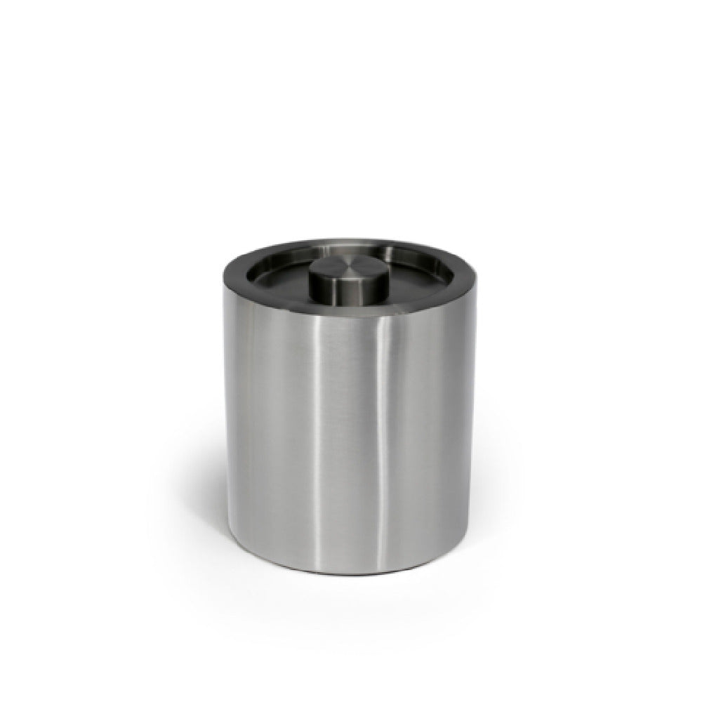 FOH RIB070BSS21 2qt Round Brushed Stainless Ice Bucket Silver With Matte Black Lid