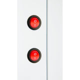 Two round red rocker switches with black borders are mounted vertically on a white panel of an Empura Refrigeration unit. Each switch displays an “I” (on) and “O” (off) symbol and is currently off. The background is bright and uncluttered.