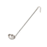 A TableCraft stainless steel ladle with a long straight handle and deep, rounded bowl. The handle ends in a hook shape for hanging on a pot or rack. The ladle rests on a plain white background.
