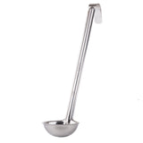 A 2 oz stainless steel ladle with a deep, round bowl and a long handle. The handle features a bent hook at the top for easy hanging. The ladle stands upright on a white background.