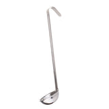 A 2 oz stainless steel ladle with a long, straight handle and a deep, rounded bowl. The handle curves at the top for easy hanging. The ladle is set against a plain white background.