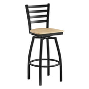 Omcan 47593+69745 (47593+69745) Bar Height Metal Ladder Swivel Chair With Natural Wood Seat