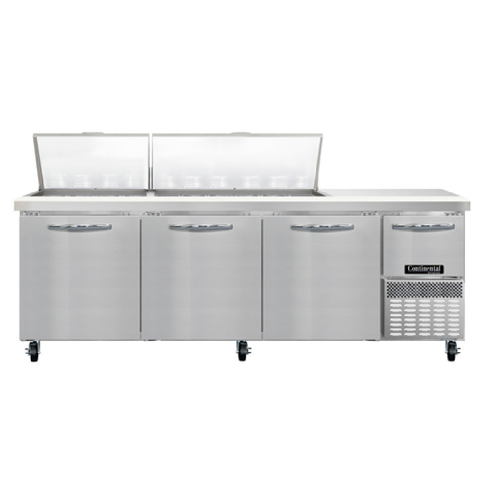 Continental Refrigerator RA93N30M Refrigerated Base Sandwich Unit 93"W 300 Series Stainless Steel (Mighty) Top With (30) 1/6 Size X 4" Deep Pans